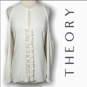 Theory ivory cold shoulder blouse size M